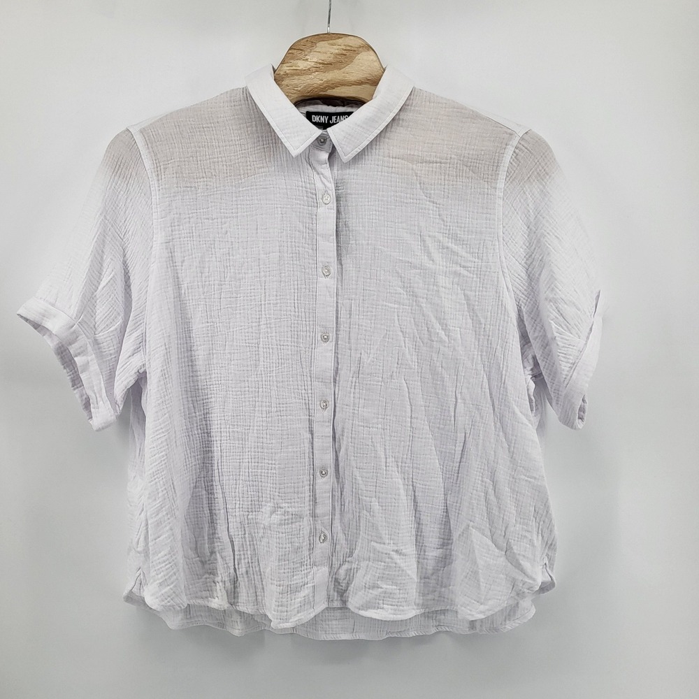 DKNY Jeans White Gauze Short Sleeve Button‎ Up Shirt Women's size 3XL NEW